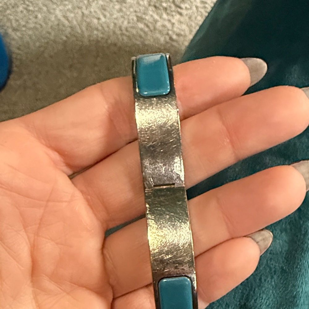 Hermes Turquoise Enamel H-Style Cuff Bracelet - Picture 6 of 9